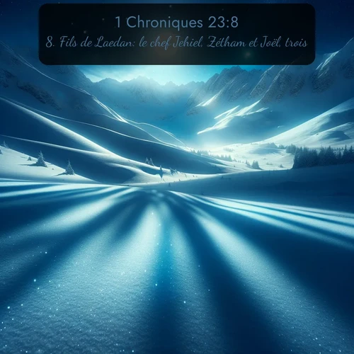 Segond 1 Chroniques  ; image nature: image avec le verset biblique :Fils de Laedan: le chef Jehiel, Zétham et Joël, trois. ;  ; 23:8