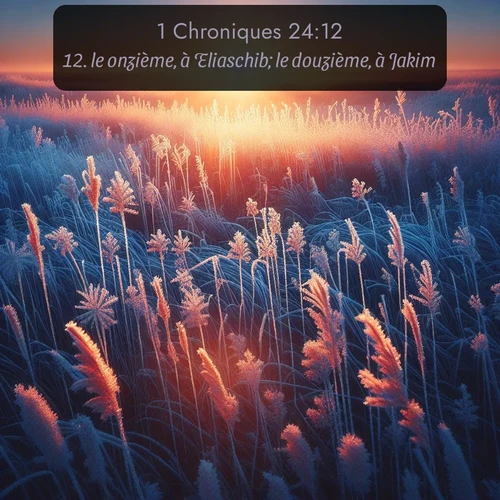 Segond 1 Chroniques  ; image nature: image avec le verset biblique :le onzième, à Eliaschib; le douzième, à Jakim; ;  ; 24:12