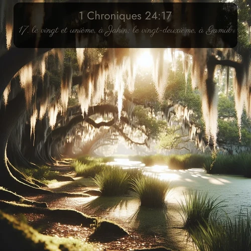 Segond 1 Chroniques  ; image nature: image avec le verset biblique :le vingt et unième, à Jakin; le vingt-deuxième, à Gamul; ;  ; 24:17
