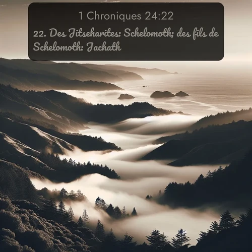 Segond 1 Chroniques  ; image nature: image avec le verset biblique :Des Jitseharites: Schelomoth; des fils de Schelomoth: Jachath. ;  ; 24:22