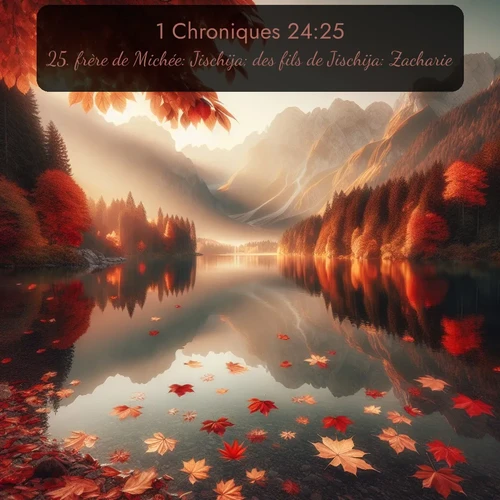 Segond 1 Chroniques  ; image nature: image avec le verset biblique :frère de Michée: Jischija; des fils de Jischija: Zacharie. - ;  ; 24:25