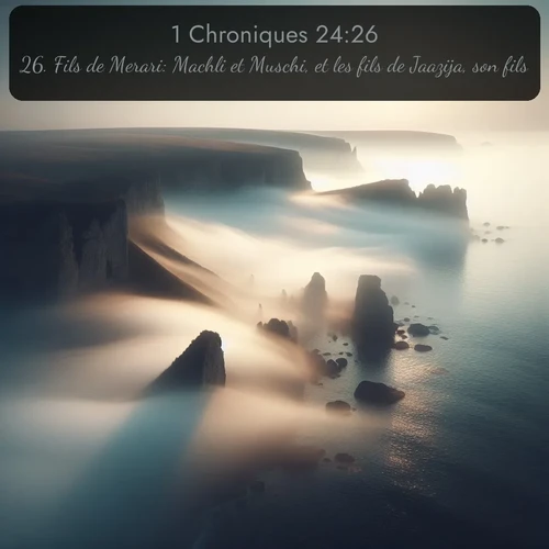 Segond 1 Chroniques  ; image nature: image avec le verset biblique :Fils de Merari: Machli et Muschi, et les fils de Jaazija, son fils. ;  ; 24:26