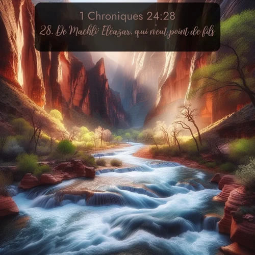 Segond 1 Chroniques  ; image nature: image avec le verset biblique :De Machli: Eléazar, qui n&#039;eut point de fils; ;  ; 24:28
