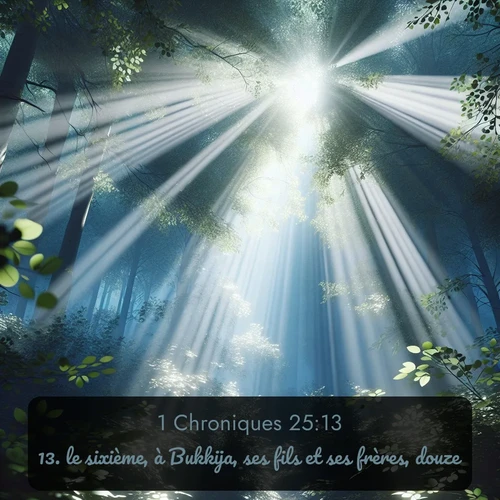 Segond 1 Chroniques  ; image nature: image avec le verset biblique :le sixième, à Bukkija, ses fils et ses frères, douze; ;  ; 25:13