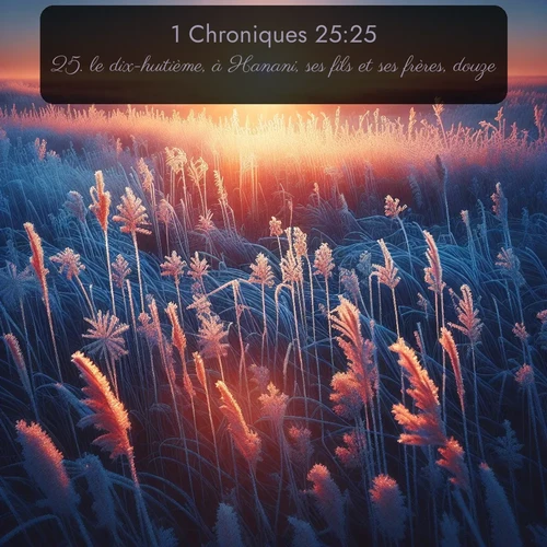 Segond 1 Chroniques  ; image nature: image avec le verset biblique :le dix-huitième, à Hanani, ses fils et ses frères, douze; ;  ; 25:25