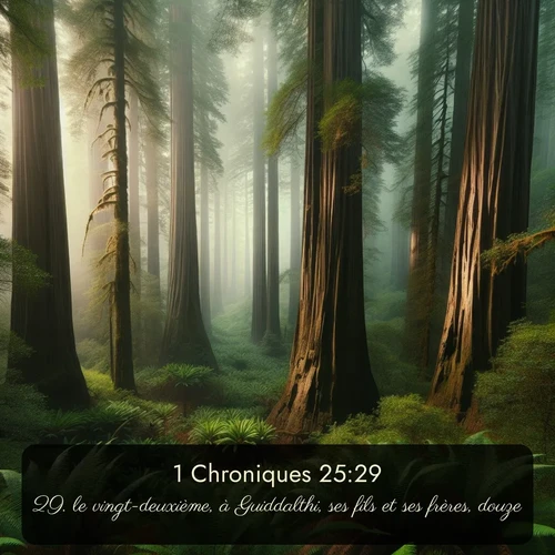 Segond 1 Chroniques  ; image nature: image avec le verset biblique :le vingt-deuxième, à Guiddalthi, ses fils et ses frères, douze; ;  ; 25:29