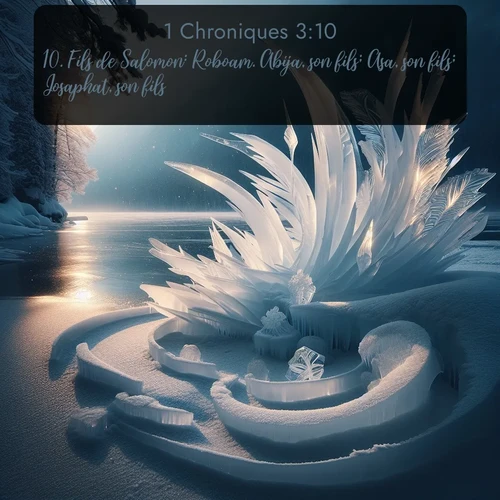 Segond 1 Chroniques  ; image nature: image avec le verset biblique :Fils de Salomon: Roboam. Abija, son fils; Asa, son fils; Josaphat, son fils; ;  ; 3:10