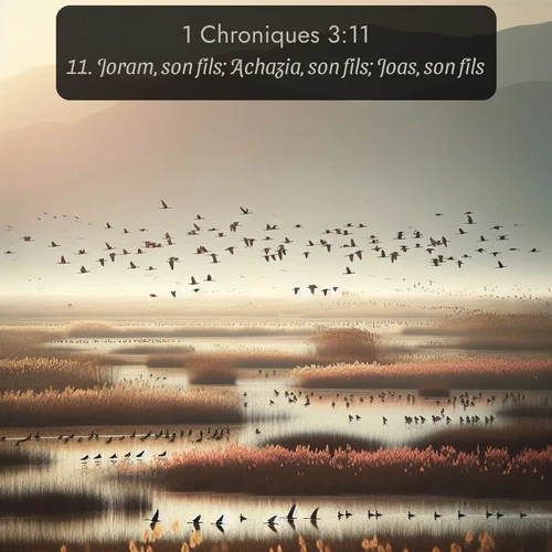 Segond 1 Chroniques  ; image nature: image avec le verset biblique :Joram, son fils; Achazia, son fils; Joas, son fils; ;  ; 3:11