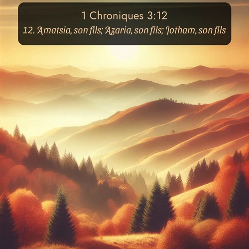 Segond 1 Chroniques  ; image nature: image avec le verset biblique :Amatsia, son fils; Azaria, son fils; Jotham, son fils; ;  ; 3:12