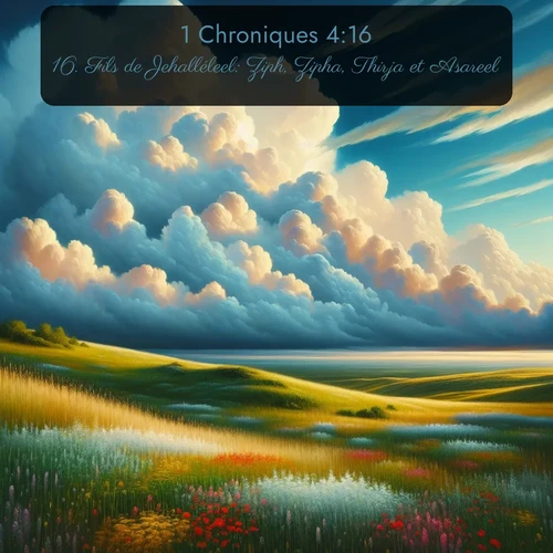 Segond 1 Chroniques  ; image nature: image avec le verset biblique :Fils de Jehalléleel: Ziph, Zipha, Thirja et Asareel. ;  ; 4:16