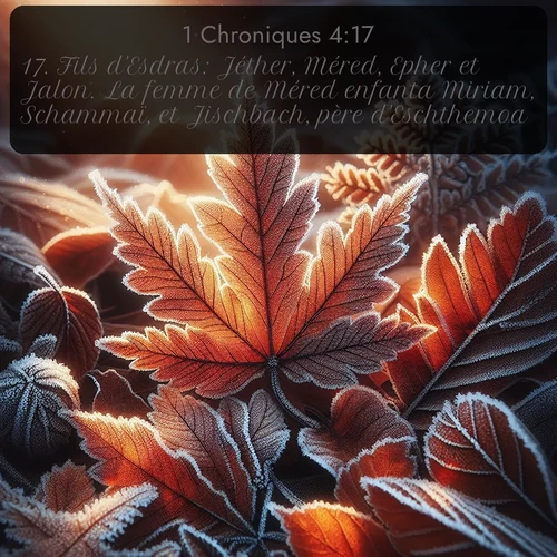 Segond 1 Chroniques  ; image nature: image avec le verset biblique :Fils d&#039;Esdras: Jéther, Méred, Epher et Jalon. La femme de Méred enfanta Miriam, Schammaï, et Jischbach, père d&#039;Eschthemoa. ;  ; 4:17