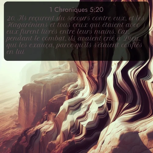 Segond 1 Chroniques  ; image nature: image avec le verset biblique :Ils reçurent du secours contre eux, et les Hagaréniens et tous ceux qui étaient avec eux furent livrés entre leurs mains. Car, pendant le combat, ils avaient crié à Dieu, qui les exauça, parce qu&#039;ils s&#039;étaient confiés en lui. ;  ; 5:20