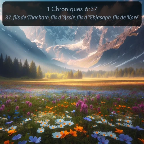Segond 1 Chroniques  ; image nature: image avec le verset biblique :fils de Thachath, fils d&#039;Assir, fils d&#039;Ebjasaph, fils de Koré, ;  ; 6:37