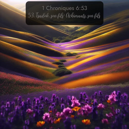 Segond 1 Chroniques  ; image nature: image avec le verset biblique :Tsadok, son fils; Achimaats, son fils. ;  ; 6:53