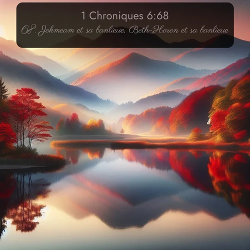 Segond 1 Chroniques  ; image nature: image avec le verset biblique :Jokmeam et sa banlieue, Beth-Horon et sa banlieue, ;  ; 6:68