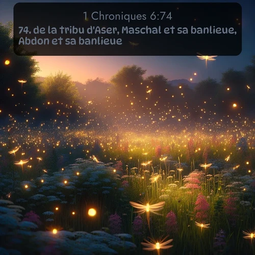 Segond 1 Chroniques  ; image nature: image avec le verset biblique :de la tribu d&#039;Aser, Maschal et sa banlieue, Abdon et sa banlieue, ;  ; 6:74