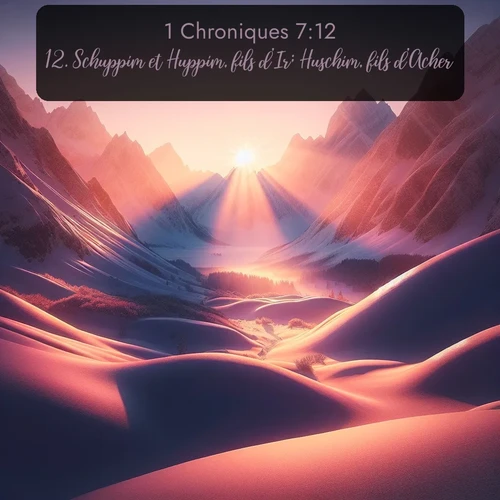 Segond 1 Chroniques  ; image nature: image avec le verset biblique :Schuppim et Huppim, fils d&#039;Ir; Huschim, fils d&#039;Acher. ;  ; 7:12