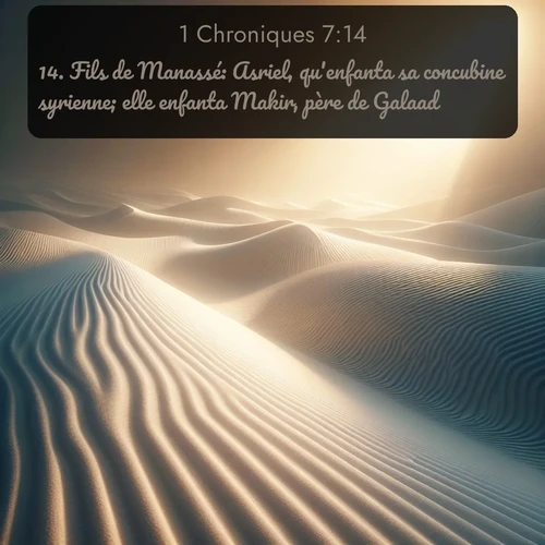 Segond 1 Chroniques  ; image nature: image avec le verset biblique :Fils de Manassé: Asriel, qu&#039;enfanta sa concubine syrienne; elle enfanta Makir, père de Galaad. ;  ; 7:14