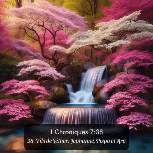 Segond 1 Chroniques  ; image nature: image avec le verset biblique :Fils de Jéther: Jephunné, Pispa et Ara. ;  ; 7:38
