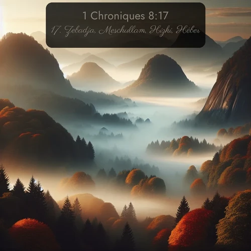 Segond 1 Chroniques  ; image nature: image avec le verset biblique :Zebadja, Meschullam, Hizki, Héber, ;  ; 8:17