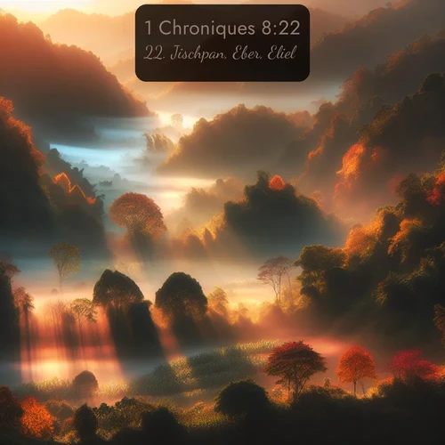 Segond 1 Chroniques  ; image nature: image avec le verset biblique :Jischpan, Eber, Eliel, ;  ; 8:22