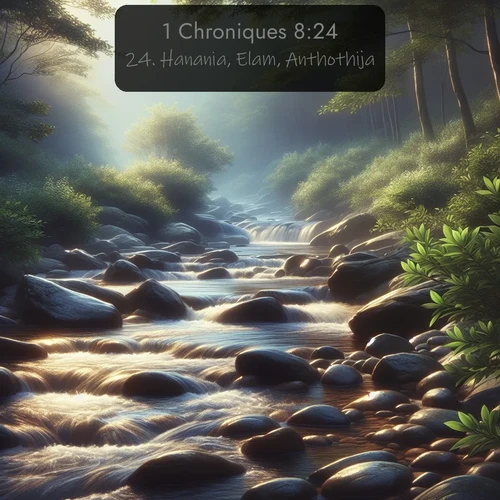Segond 1 Chroniques  ; image nature: image avec le verset biblique :Hanania, Elam, Anthothija, ;  ; 8:24