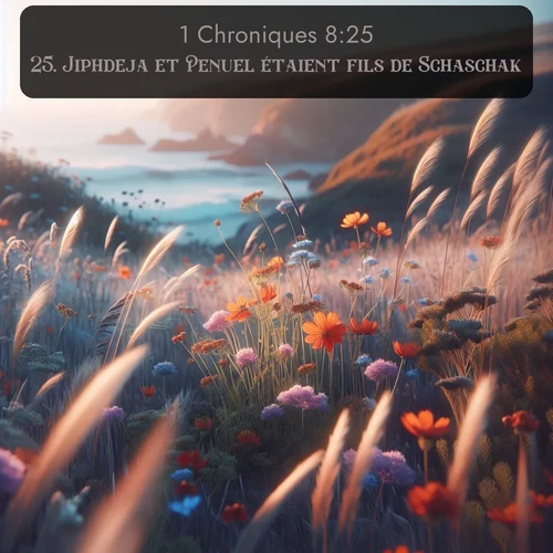 Segond 1 Chroniques  ; image nature: image avec le verset biblique :Jiphdeja et Penuel étaient fils de Schaschak. - ;  ; 8:25