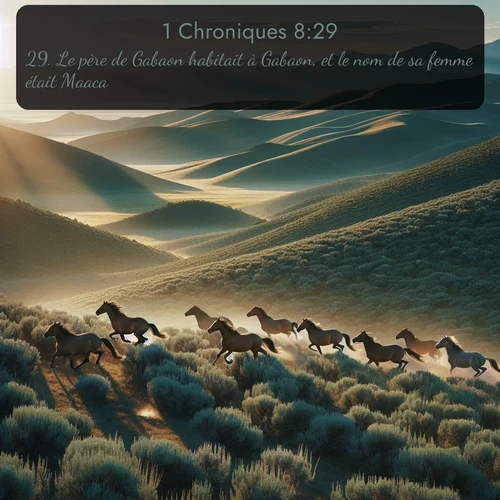 Segond 1 Chroniques  ; image nature: image avec le verset biblique :Le père de Gabaon habitait à Gabaon, et le nom de sa femme était Maaca. ;  ; 8:29