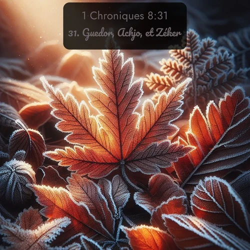 Segond 1 Chroniques  ; image nature: image avec le verset biblique :Guedor, Achjo, et Zéker. ;  ; 8:31