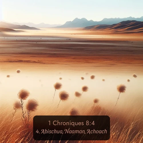 Segond 1 Chroniques  ; image nature: image avec le verset biblique :Abischua, Naaman, Achoach, ;  ; 8:4