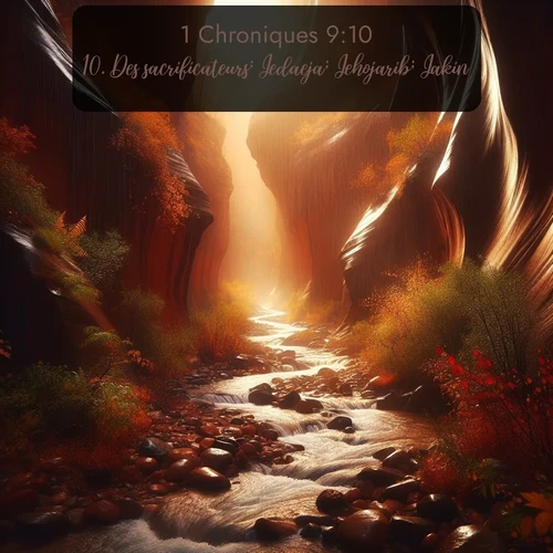Segond 1 Chroniques  ; image nature: image avec le verset biblique :Des sacrificateurs: Jedaeja; Jehojarib; Jakin; ;  ; 9:10