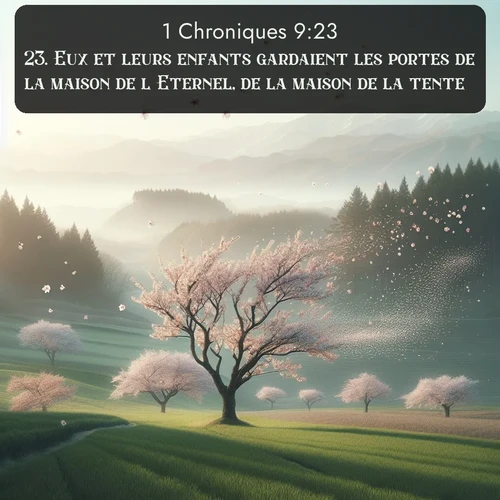 Segond 1 Chroniques  ; image nature: image avec le verset biblique :Eux et leurs enfants gardaient les portes de la maison de l&#039;Eternel, de la maison de la tente. ;  ; 9:23
