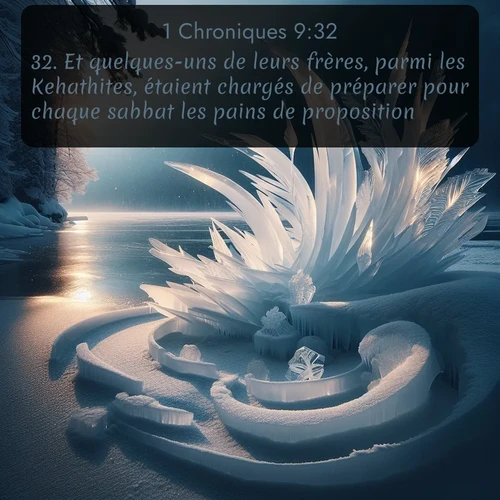Segond 1 Chroniques  ; image nature: image avec le verset biblique :Et quelques-uns de leurs frères, parmi les Kehathites, étaient chargés de préparer pour chaque sabbat les pains de proposition. ;  ; 9:32