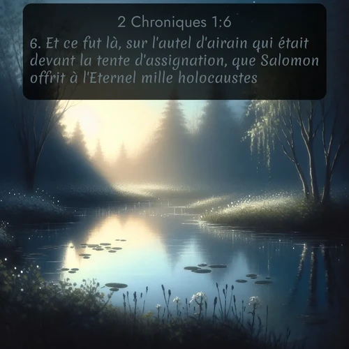 Segond 2 Chroniques  ; image nature: image avec le verset biblique :Et ce fut là, sur l&#039;autel d&#039;airain qui était devant la tente d&#039;assignation, que Salomon offrit à l&#039;Eternel mille holocaustes. ;  ; 1:6