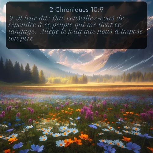 Segond 2 Chroniques  ; image nature: image avec le verset biblique :Il leur dit: Que conseillez-vous de répondre à ce peuple qui me tient ce langage: Allège le joug que nous a imposé ton père? ;  ; 10:9