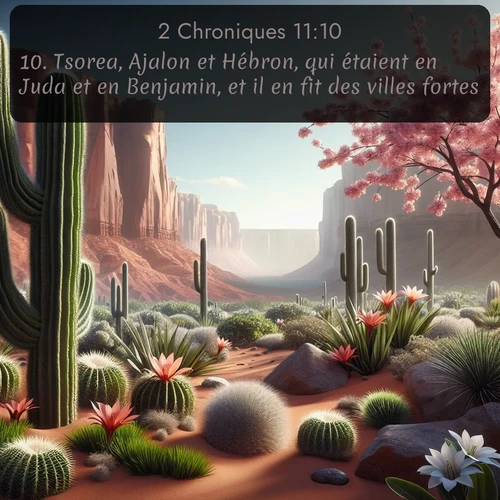 Segond 2 Chroniques  ; image nature: image avec le verset biblique :Tsorea, Ajalon et Hébron, qui étaient en Juda et en Benjamin, et il en fit des villes fortes. ;  ; 11:10