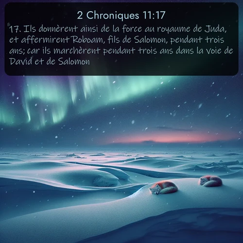 Segond 2 Chroniques  ; image nature: image avec le verset biblique :Ils donnèrent ainsi de la force au royaume de Juda, et affermirent Roboam, fils de Salomon, pendant trois ans; car ils marchèrent pendant trois ans dans la voie de David et de Salomon. ;  ; 11:17