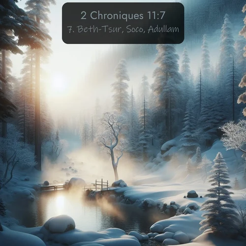 Segond 2 Chroniques  ; image nature: image avec le verset biblique :Beth-Tsur, Soco, Adullam, ;  ; 11:7