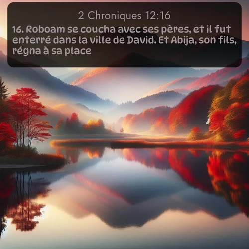 Segond 2 Chroniques  ; image nature: image avec le verset biblique :Roboam se coucha avec ses pères, et il fut enterré dans la ville de David. Et Abija, son fils, régna à sa place. ;  ; 12:16