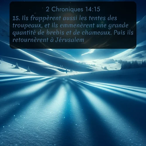 Segond 2 Chroniques  ; image nature: image avec le verset biblique :Ils frappèrent aussi les tentes des troupeaux, et ils emmenèrent une grande quantité de brebis et de chameaux. Puis ils retournèrent à Jérusalem. ;  ; 14:15