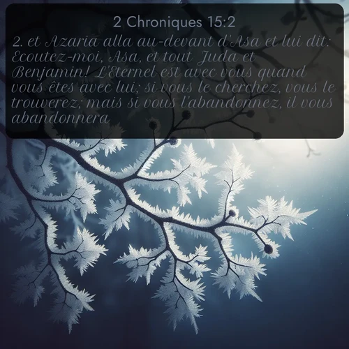 Segond 2 Chroniques  ; image nature: image avec le verset biblique :et Azaria alla au-devant d&#039;Asa et lui dit: Ecoutez-moi, Asa, et tout Juda et Benjamin! L&#039;Eternel est avec vous quand vous êtes avec lui; si vous le cherchez, vous le trouverez; mais si vous l&#039;abandonnez, il vous abandonnera. ;  ; 15:2