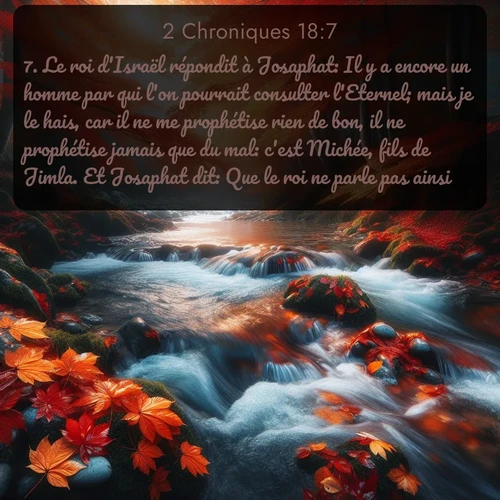Segond 2 Chroniques  ; image nature: image avec le verset biblique :Le roi d&#039;Israël répondit à Josaphat: Il y a encore un homme par qui l&#039;on pourrait consulter l&#039;Eternel; mais je le hais, car il ne me prophétise rien de bon, il ne prophétise jamais que du mal: c&#039;est Michée, fils de Jimla. Et Josaphat dit: Que le roi ne parle pas ainsi! ;  ; 18:7
