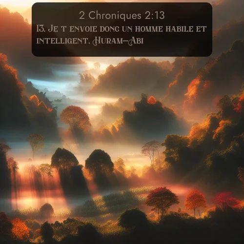 Segond 2 Chroniques  ; image nature: image avec le verset biblique :Je t&#039;envoie donc un homme habile et intelligent, Huram-Abi, ;  ; 2:13