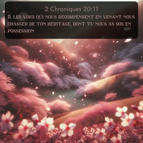 Segond 2 Chroniques  ; image nature: image avec le verset biblique :les voici qui nous récompensent en venant nous chasser de ton héritage, dont tu nous as mis en possession. ;  ; 20:11