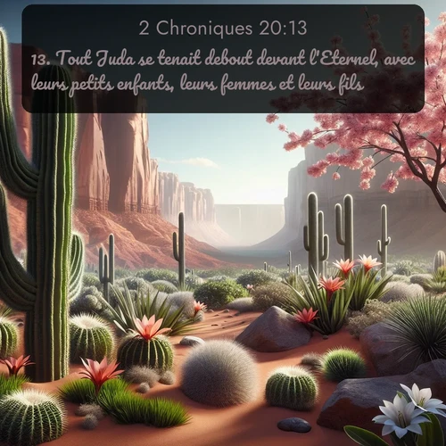 Segond 2 Chroniques  ; image nature: image avec le verset biblique :Tout Juda se tenait debout devant l&#039;Eternel, avec leurs petits enfants, leurs femmes et leurs fils. ;  ; 20:13