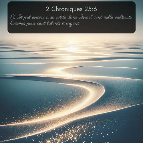 Segond 2 Chroniques  ; image nature: image avec le verset biblique :Il prit encore à sa solde dans Israël cent mille vaillants hommes pour cent talents d&#039;argent. ;  ; 25:6