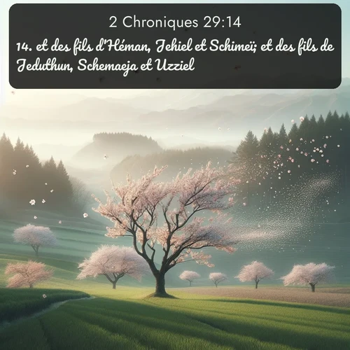 Segond 2 Chroniques  ; image nature: image avec le verset biblique :et des fils d&#039;Héman, Jehiel et Schimeï; et des fils de Jeduthun, Schemaeja et Uzziel. ;  ; 29:14