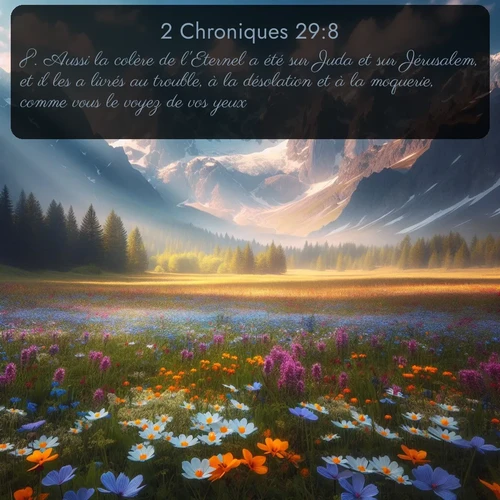Segond 2 Chroniques  ; image nature: image avec le verset biblique :Aussi la colère de l&#039;Eternel a été sur Juda et sur Jérusalem, et il les a livrés au trouble, à la désolation et à la moquerie, comme vous le voyez de vos yeux. ;  ; 29:8
