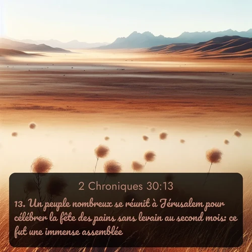 Segond 2 Chroniques  ; image nature: image avec le verset biblique :Un peuple nombreux se réunit à Jérusalem pour célébrer la fête des pains sans levain au second mois: ce fut une immense assemblée. ;  ; 30:13