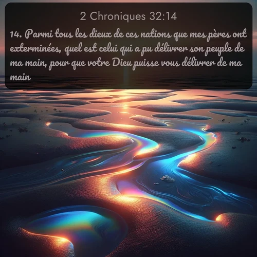 Segond 2 Chroniques  ; image nature: image avec le verset biblique :Parmi tous les dieux de ces nations que mes pères ont exterminées, quel est celui qui a pu délivrer son peuple de ma main, pour que votre Dieu puisse vous délivrer de ma main? ;  ; 32:14